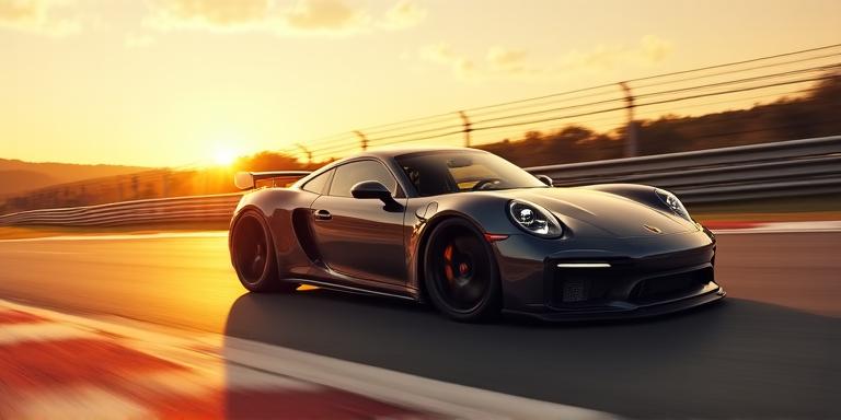 Getunde sportwagen op een testcircuit in actie